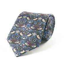 Load image into Gallery viewer, William Morris Strawberry Thief Blue Silk Tie