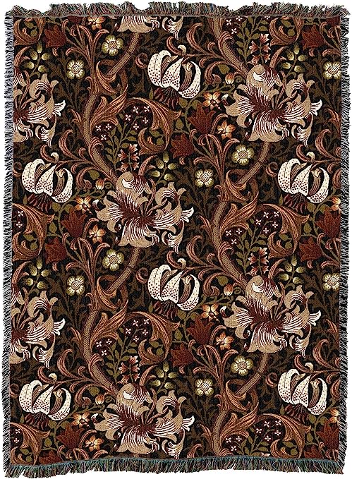 Golden Lily Sienna William Morris Arts & Crafts Throw Blanket