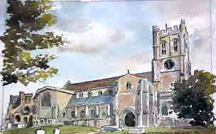 Christchurch Priory Dorset Watercolour