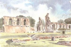 Glastonbury Abbey Somerset Watercolour