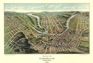 Cumberland, Maryland 1906 Birdseye Map