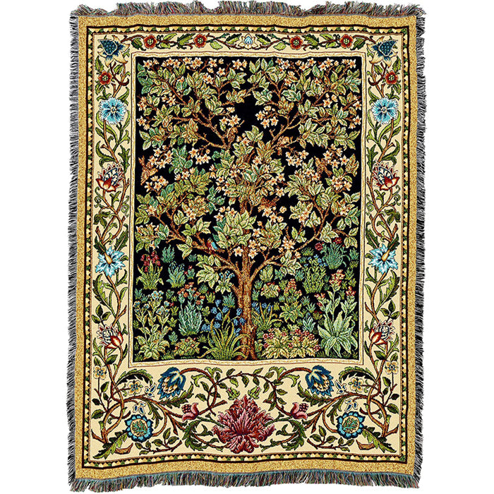 William Morris Tapestry Woven Throw Blanket Green and Yellow 