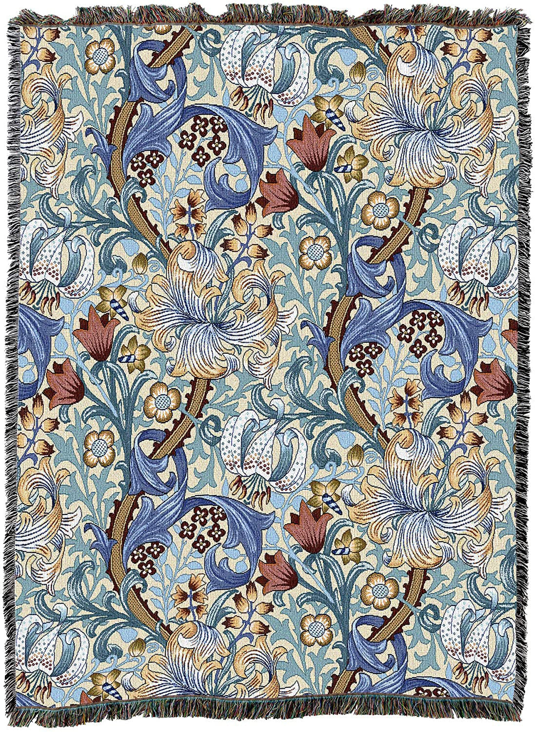 William Morris Golden Lily Blue Arts Crafts Throw Blanket Alberene Royal Mail