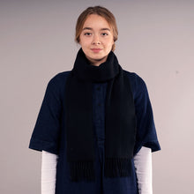 Load image into Gallery viewer, Black Plain Coloured Brushed Lambswool Scarf
