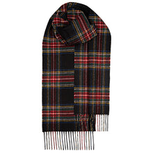 Load image into Gallery viewer, Stewart Black Modern Tartan Brushed Lambswool Scarf