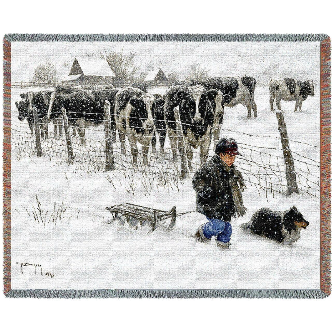 Curious Onlookers Cows Cotton Throw Blanket