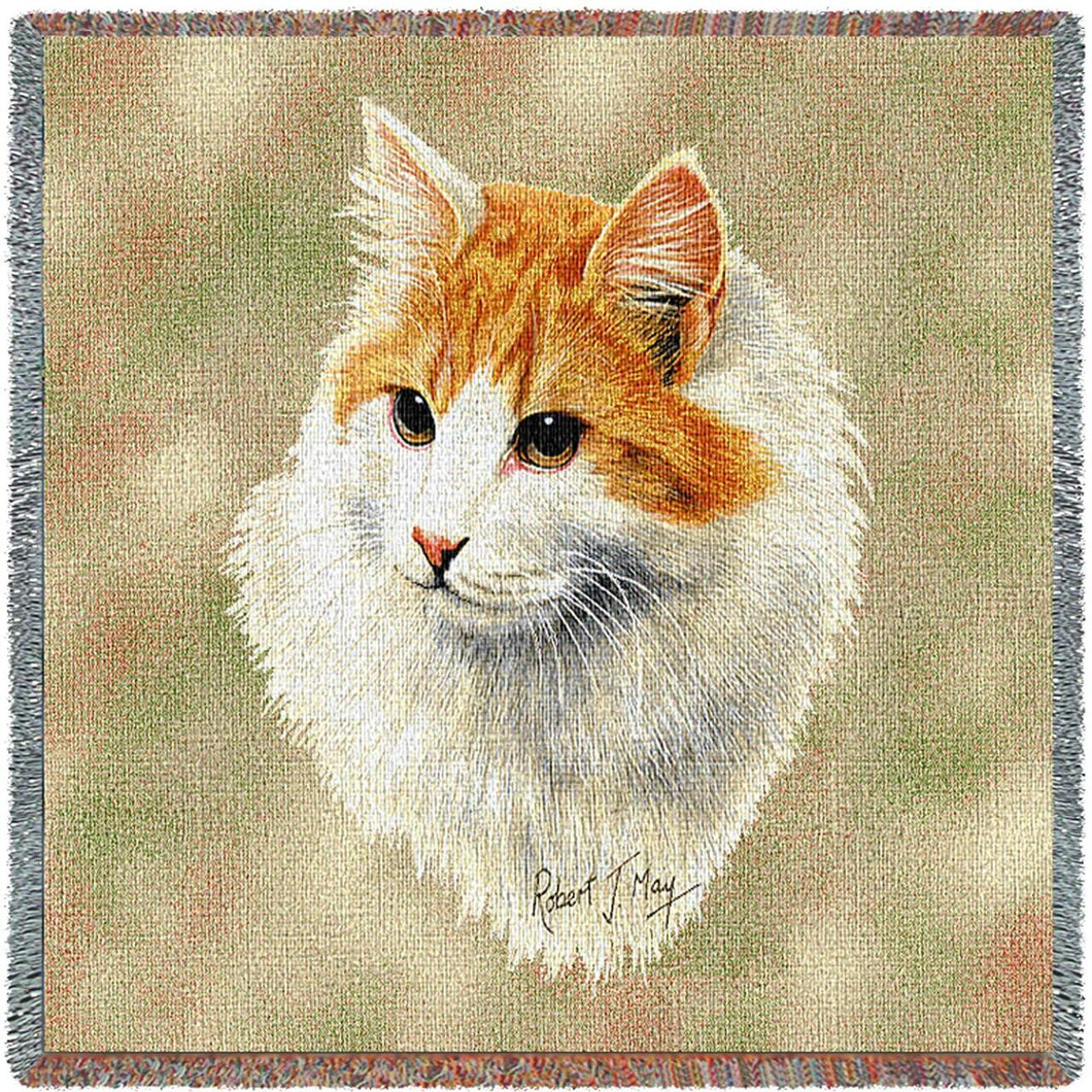 Red and White Short Hair Cat Cotton Lap Square