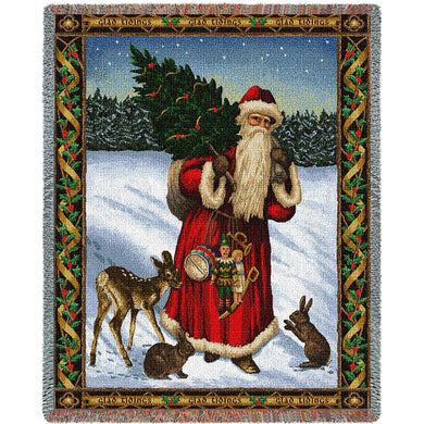 Father Christmas  Red Cotton Throw Blanket