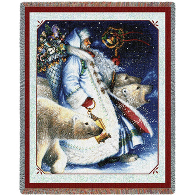 Santa and Polar Bears Cotton Throw Blanket