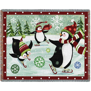 Christmas Penguins Cotton Throw Blanket