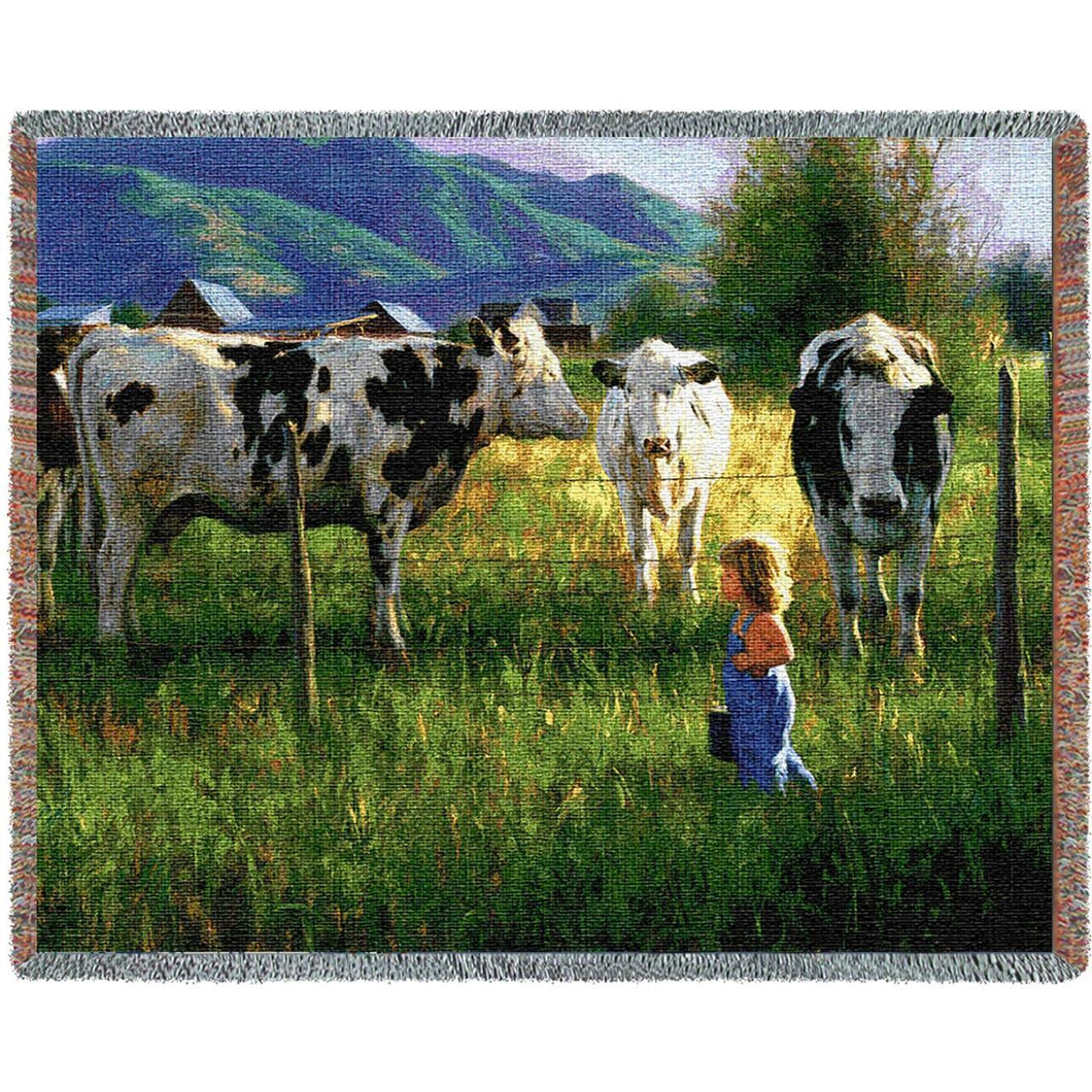 Anniken And The Cows Cotton Throw Blanket