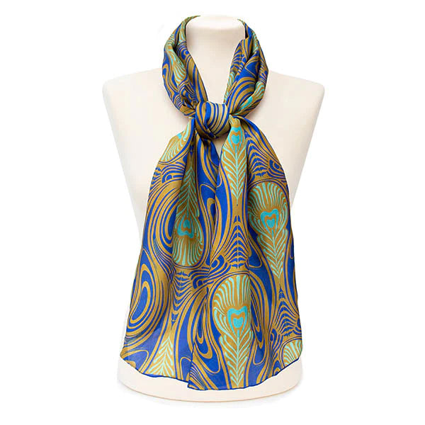 Art Deco Peacock Habotai Silk Scarf