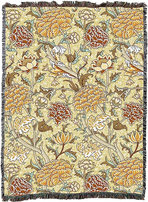 River Cray William Morris Butterscotch Arts & Crafts Throw Blanket