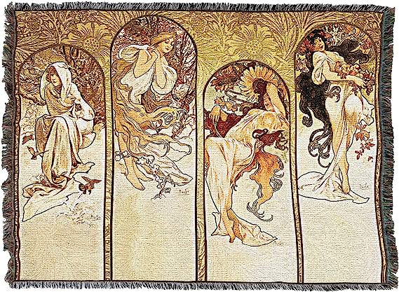 Alphonse Mucha The Seasons Art Nouveau Throw Blanket