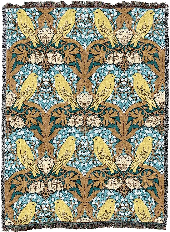 C F A Voysey Birds and Berries Teal Arts & Crafts Throw Blanket