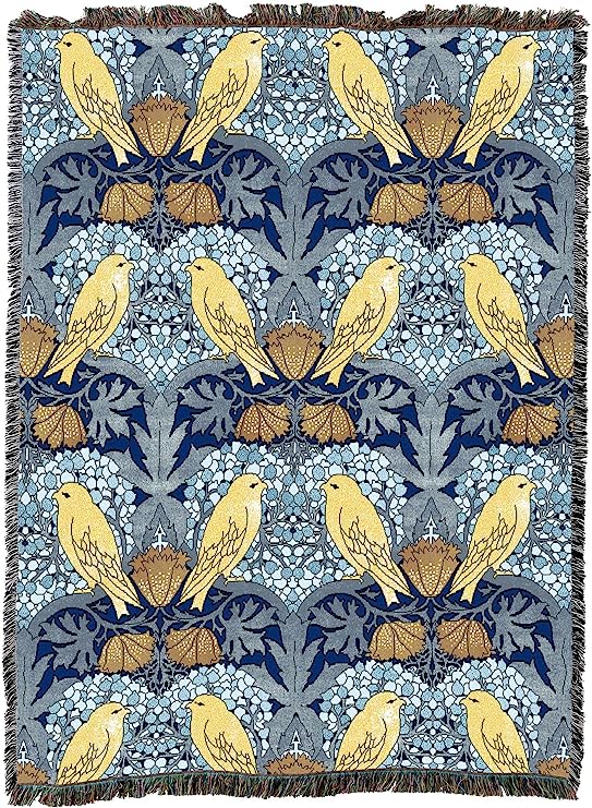 C F A Voysey Birds and Berries Blue Arts & Crafts Throw Blanket