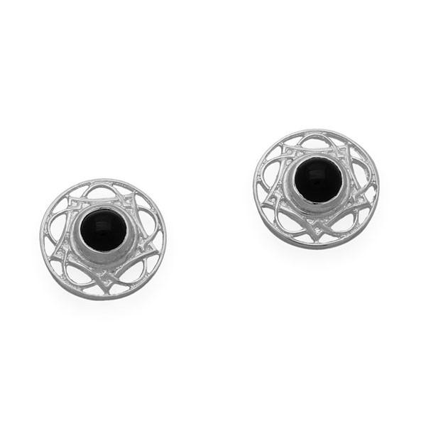 Celtic Silver Earrings SE393 Onyx