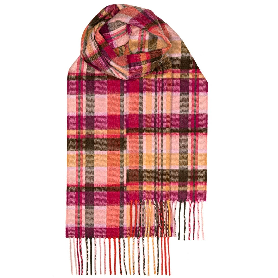 Pink Meadow Check Luxury Cashmere Scarf