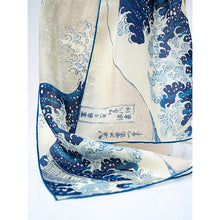 Load image into Gallery viewer, Hokusai Wave Habotai Silk Scarf
