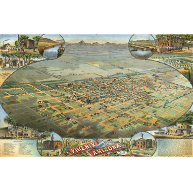 Phoenix, Arizona 1885 Birdseye Map