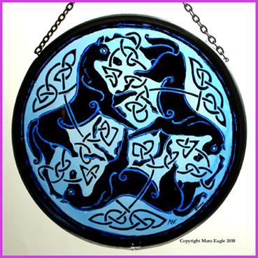 Black Pictish Horses, Blue Background Roundel