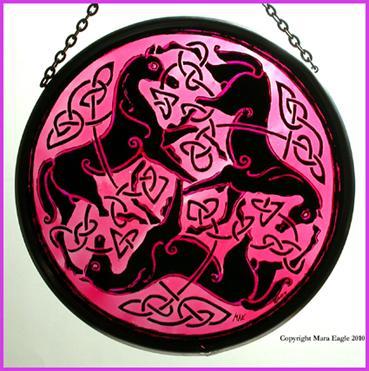 Black Pictish Horses, Pink Background Roundel