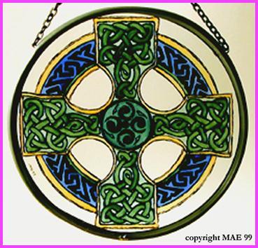 Celtic Cross, Pale Green and Blue Roundel
