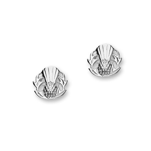 Scottish Thistle Sterling Silver Round Stud Earrings, E1221