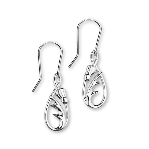 Scottish Thistle Sterling Silver Loop Drop Earrings, E1519