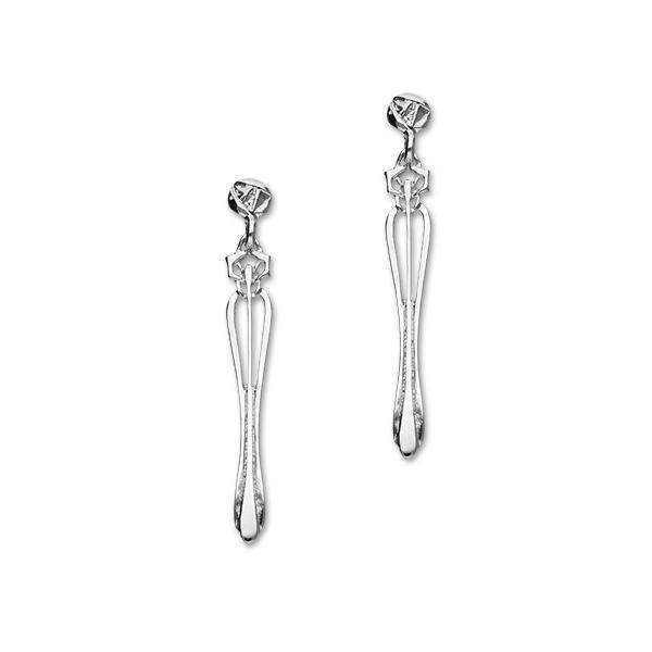 Charles Rennie Mackintosh Rose Sterling Silver Long Drop Earrings, E524