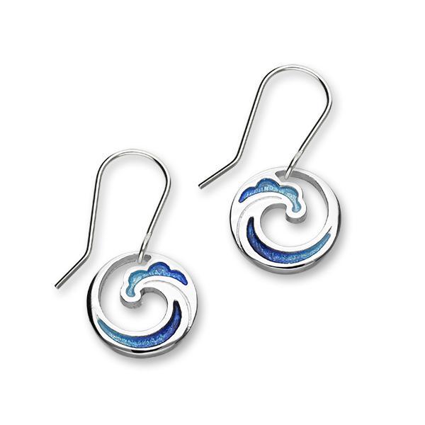 Coastal Sterling Silver & Oasis Blue Enamel Wave Drop Earrings, EE 318 Oasis