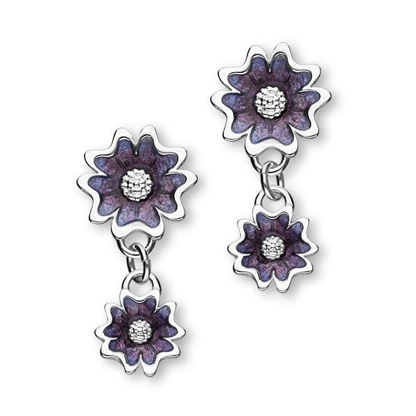Scottish Primrose Sterling Silver & Purple Enamel Double Stud Earrings, EE620