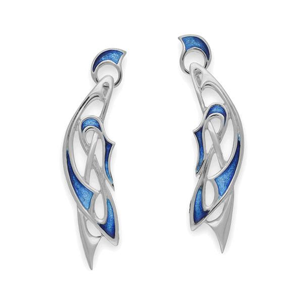 Pat Cheney Sterling Silver & Blue Enamel Art Nouveau Drop Earrings, EE739