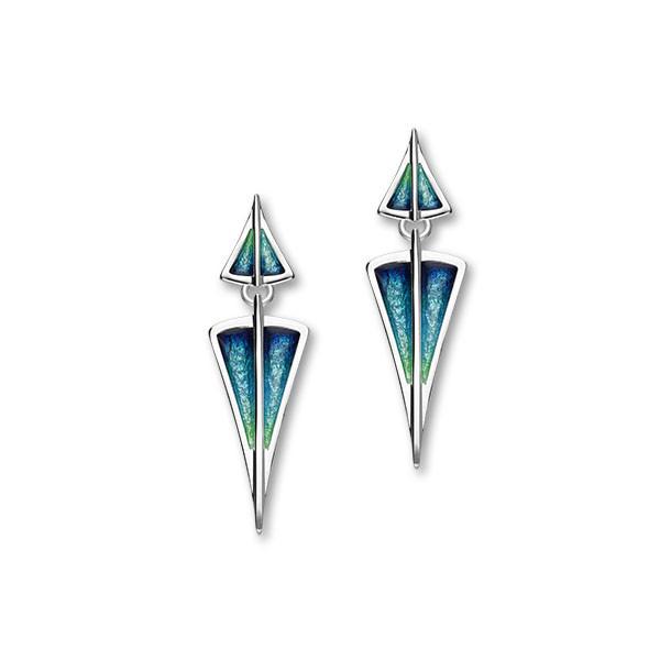 Aegean Sterling Silver & Aquamarine Enamel Long Drop Earrings, EE482