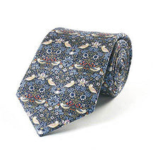 Load image into Gallery viewer, William Morris Strawberry Thief Blue Silk Tie
