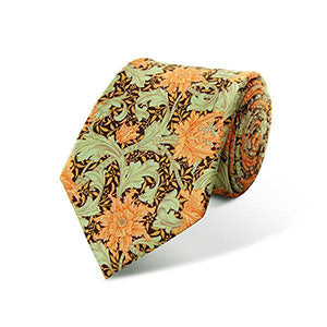 William Morris Single Stem Coral Silk Tie