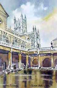 Bath, Roman Baths Avon Watercolour