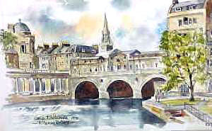 Bath,  Pulteney Bridge Avon Watercolour