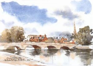 Bedford - River Bridge Bedfordshire Watercolour