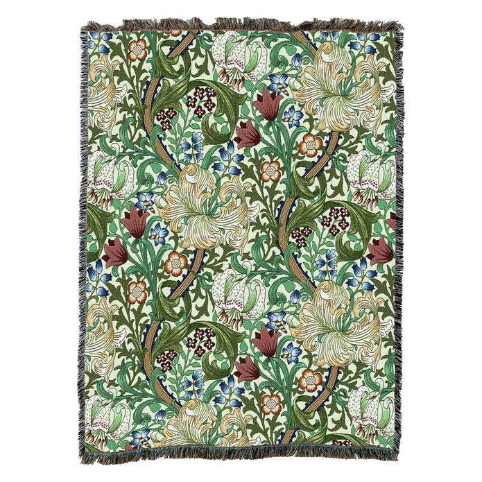 Golden Lily Green William Morris Arts & Crafts Throw Blanket