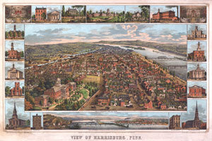 Harrisburg, Pennsylvania 1855 Birdseye Map