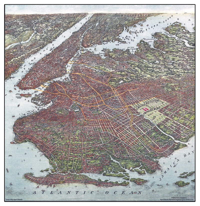 Brooklyn, New York 1908 Birdseye Map