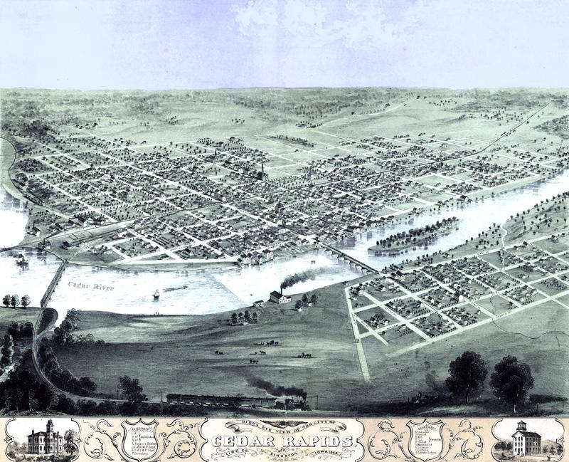 Cedar Rapids, Iowa 1868 Birdseye Map