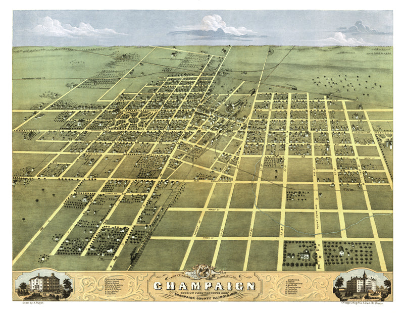 Champaign, Illinois Birdseye Map