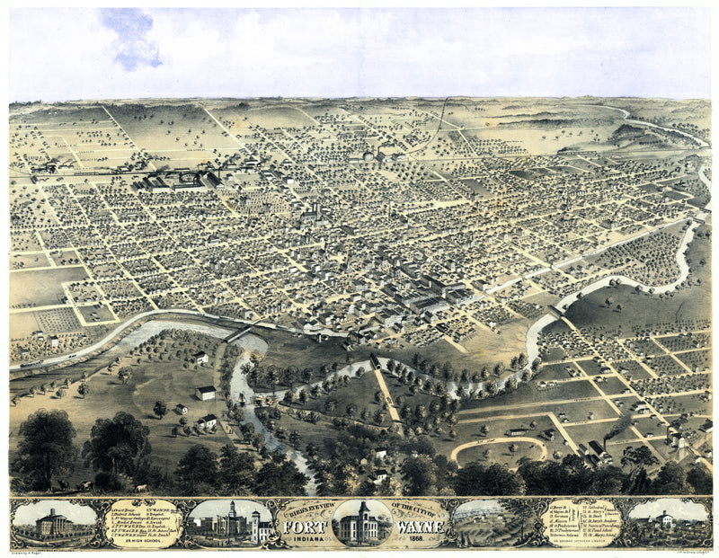 Fort Wayne, Indiana 1868 Birdseye Map