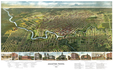 Houston, Texas 1891 Birdseye Map