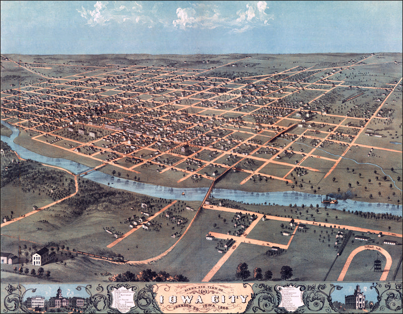 Iowa City, Iowa 1868 Birdseye Map