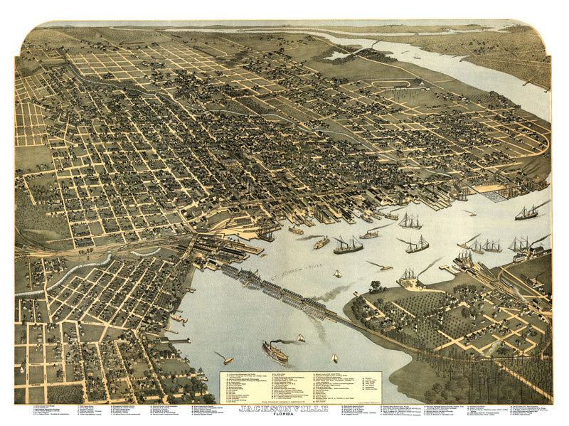 Jacksonville, Florida 1893 Birdseye Map