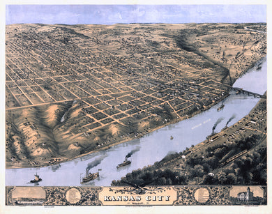 Kansas City, Missouri 1869 Birdseye Map