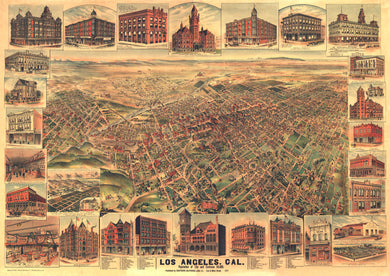 Los Angeles, California 1891 Birdseye Map